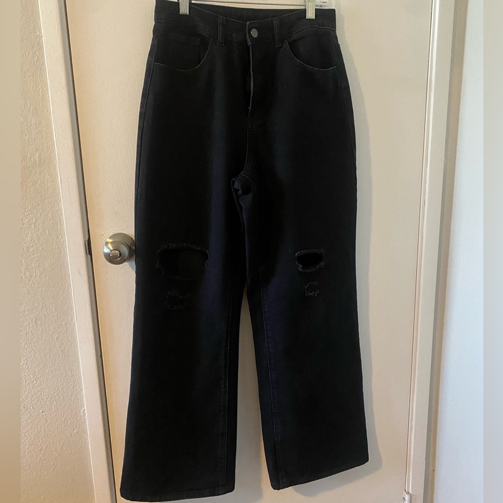 Black wide leg ripped Jeans